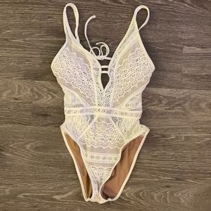 Becca white crocheted one-piece swimsuit